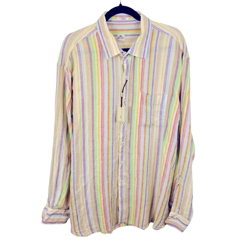 NWT Peter Millar Pure Linen Rainbow Stripe Men's Shirt sz XXL Summer Tropical
